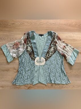 Vintage Spencer Alexis Patchwork Silk Blend Lace Kimono Cardigan 3X